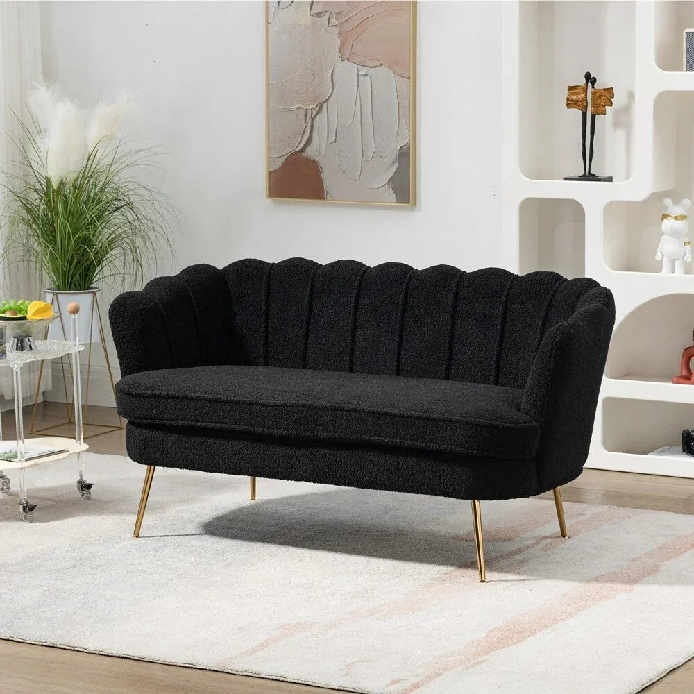Kleines Mini-Sofa für zwei Personen mit goldenem Metallbein – 2 Sitzplätze