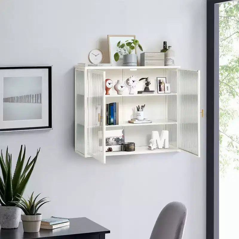 Okak moderne wandkast met 2 deuren, 3 vakken, glazen deuren, voor hal/eetkamer/woonkamer/keuken