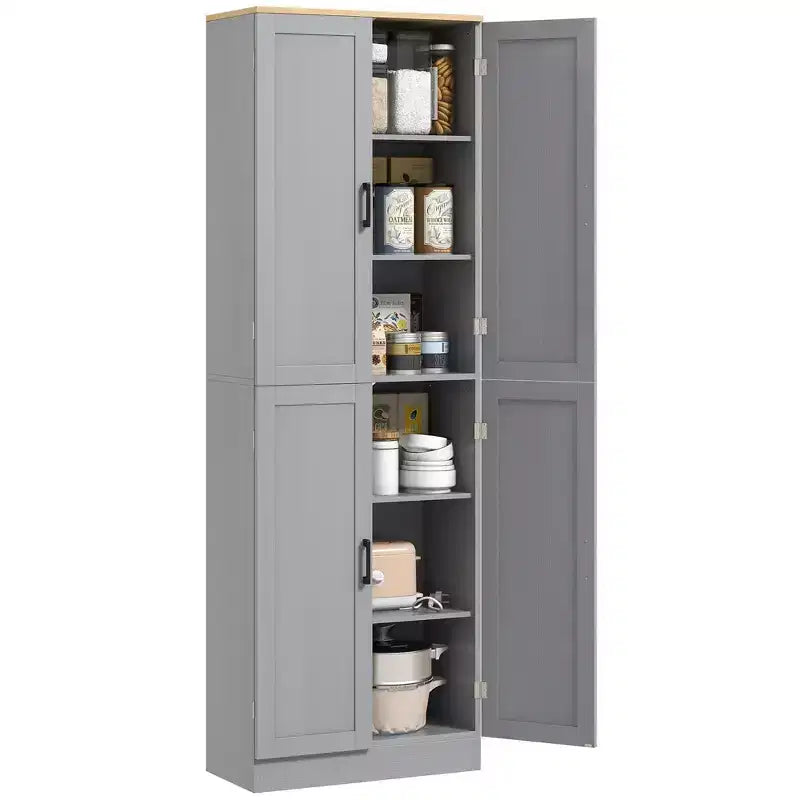 Garde-manger de cuisine autoportant HOMCOM 67 po, meuble de rangement à 4 portes avec étagères et portes réglables