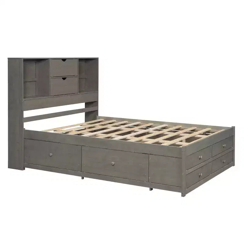 Podestbett in Queen-Size mit Ablage und 8 Schubladen, einfache Montage