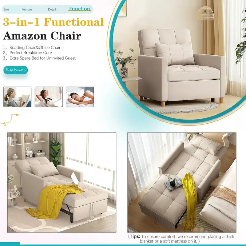 Fauteuil convertible 3-en-1 AECOJOY avec coussin et dossier réglable
