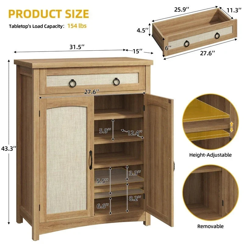 Meuble à chaussures Moasis à 5 niveaux pour 20 paires avec doubles portes, pour l’entrée