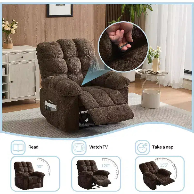 Fotel rozkładany z ręczną regulacją, ergonomiczny fotel z oddychającego materiału i kieszeniami bocznymi, jednoosobowa sofa, odpowiednia do salonu lub sypialni