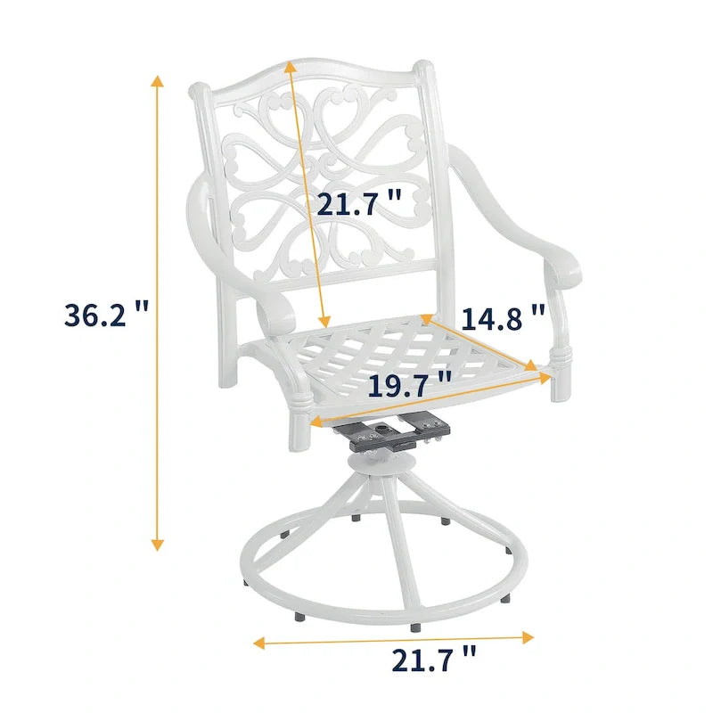 5-teiliges Esszimmer-Set für die Terrasse aus Aluminiumguss mit 4 drehbaren Stühlen
