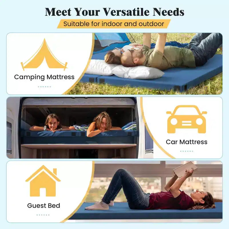 Costway Campingmatratze aus Memory-Schaumstoff mit rutschfester Unterseite und Tragetasche für das Schlafen im Freien, Grau/Blau