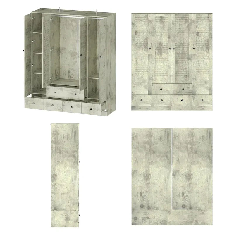 Armoire-penderie blanche de 59 po de large, grande armoire autoportante