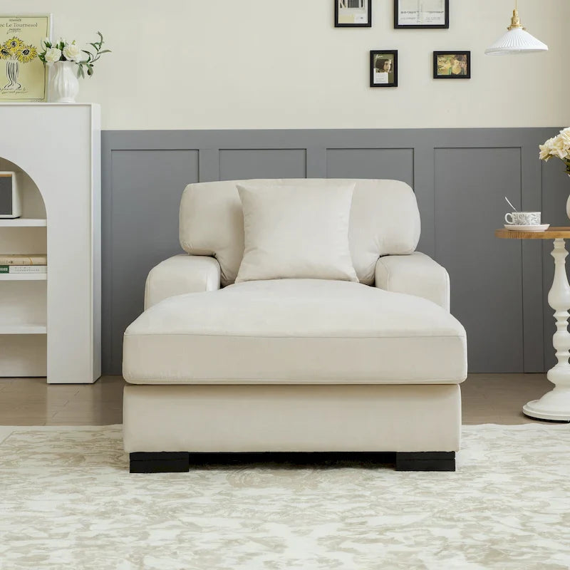 Nowoczesna, ponadgabarytowa sofa z szezlongiem i funkcją spania w stylu mid-century, z poduszką