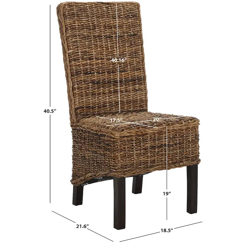 Set van 2 natuurlijke rieten eetkamerstoelen, 19B x 22D x 41H, boho-kuststijl