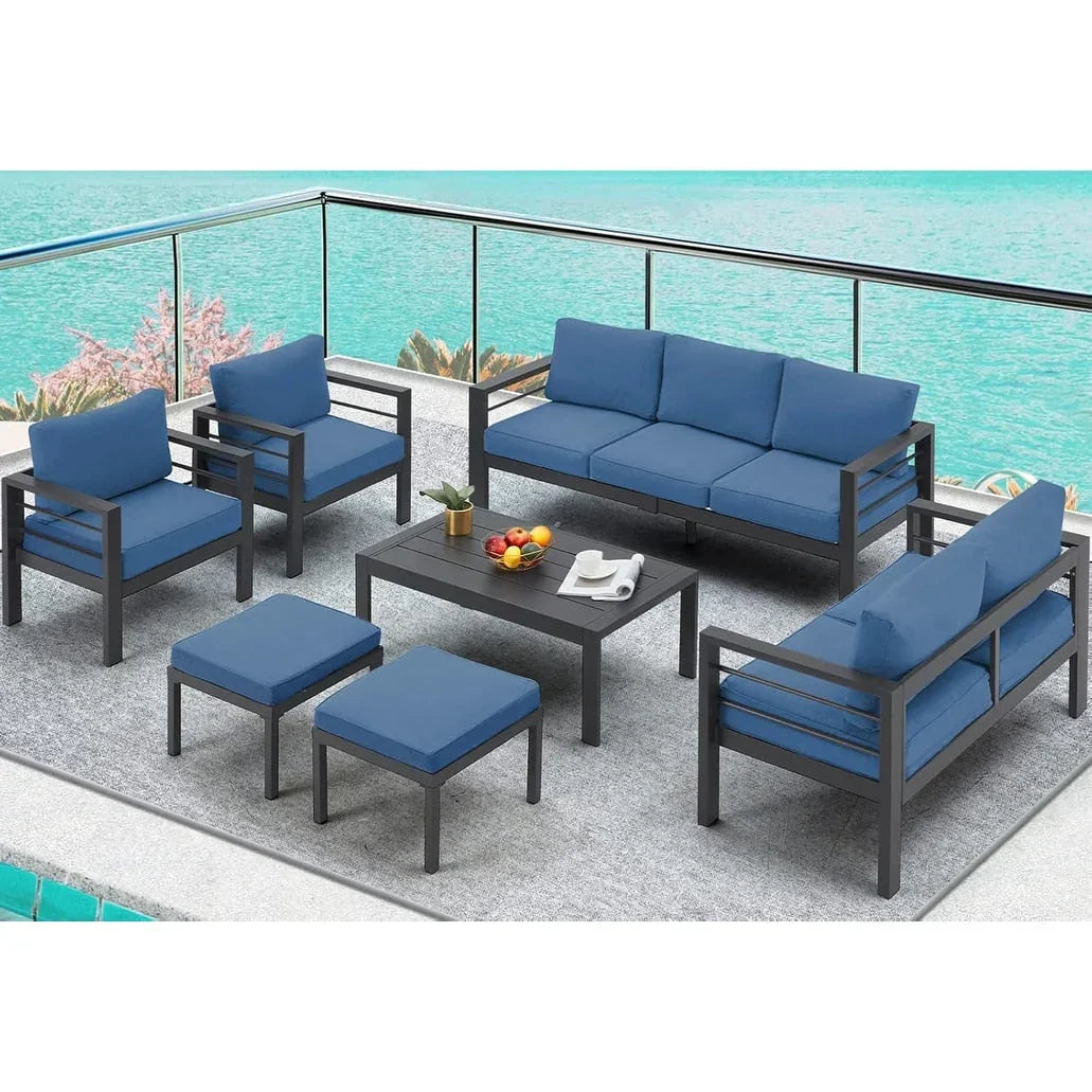 AECOJOY 7-delige aluminium tuinmeubelset voor buiten, loungeset