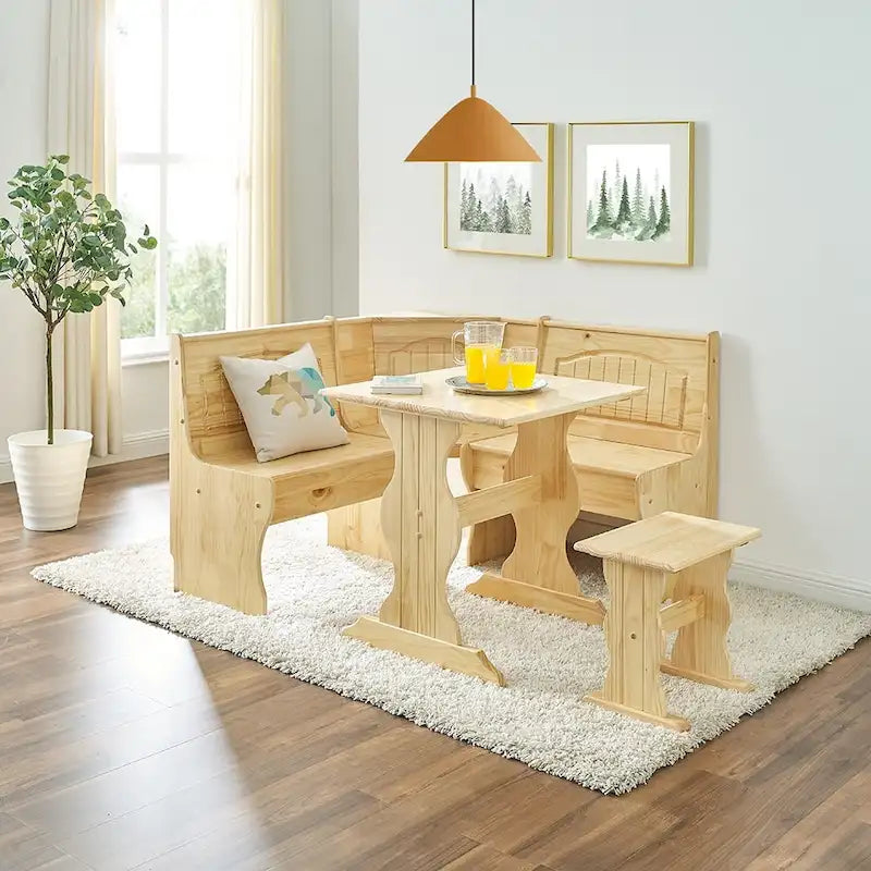 Ensemble de coin repas 3 pièces MUSEHOMEINC de style traditionnel en bois massif, avec banc latéral et rangement dissimulé