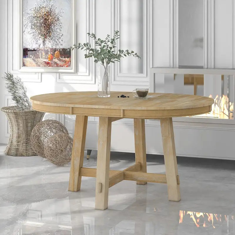 Ronde uitschuifbare eettafel in landelijke stijl met houten keukentafelblad en verlengblad van 16 inch