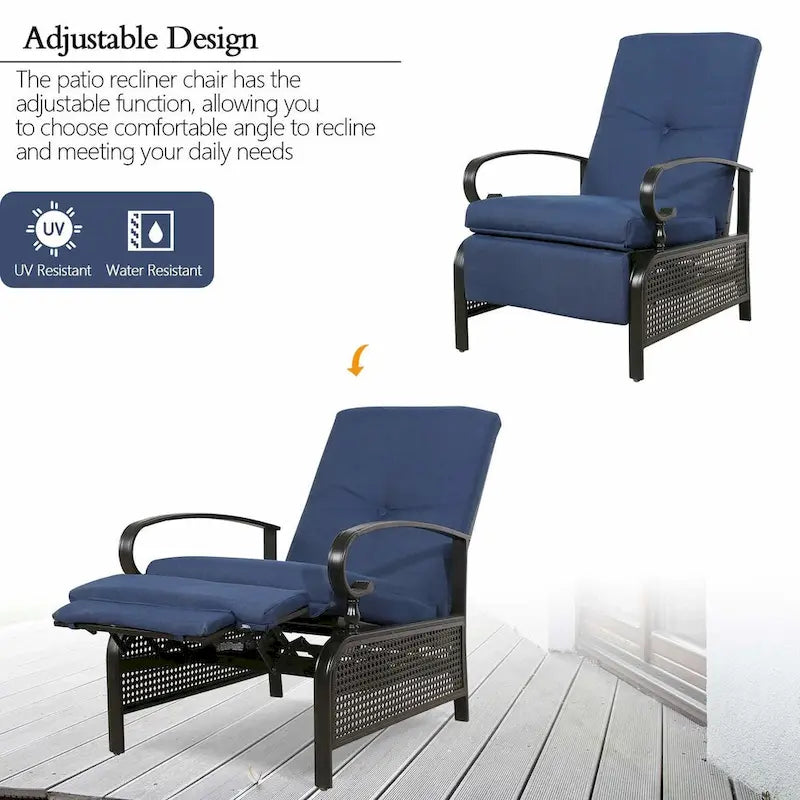 Verstellbarer Relax-Loungesessel, Lounge-Sofa für die Terrasse mit Polster - 38 (T) x 26.5 (B) x 38.5 (H) ZOLL