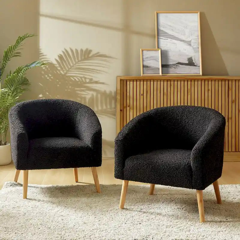 Sheila moderne fauteuil van 30 W met bouclébekleding en poten van massief hout, set van 2, van HULALA HOME