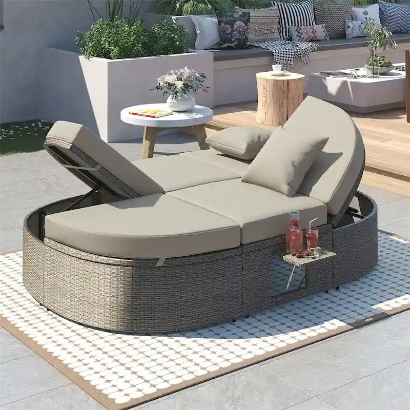 Lit de repos extérieur pour 2 personnes avec coussins et oreillers