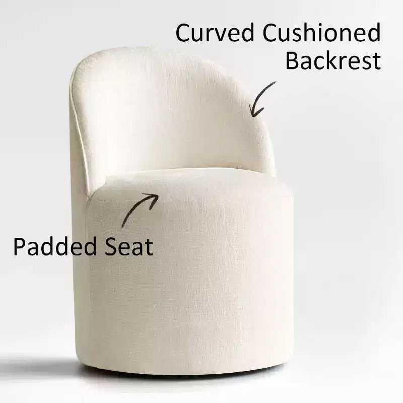Modernes Esszimmer-Set für 6 Personen, runder Esstisch mit Säulenfuß, drehbare Fassstühle mit Rollen, Chenille-Strukturstoff – Panipeachy