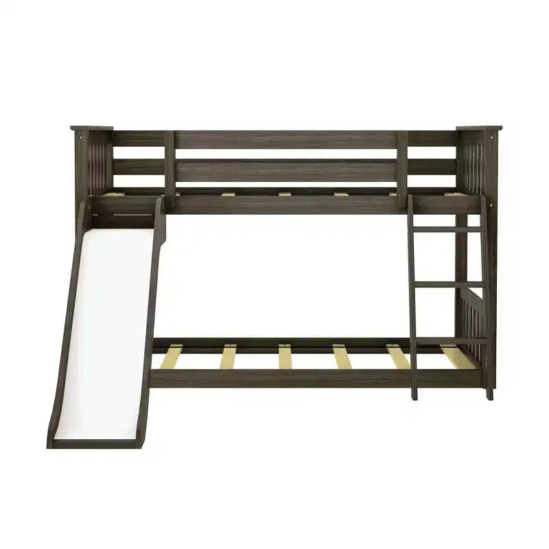 Lit superposé bas une place sur une autre avec toboggan facile à utiliser et rideau de ferme noir et blanc