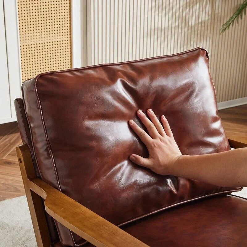 Fauteuil d'appoint rembourré en mélange de lin avec pieds en bois et un coussin, beige