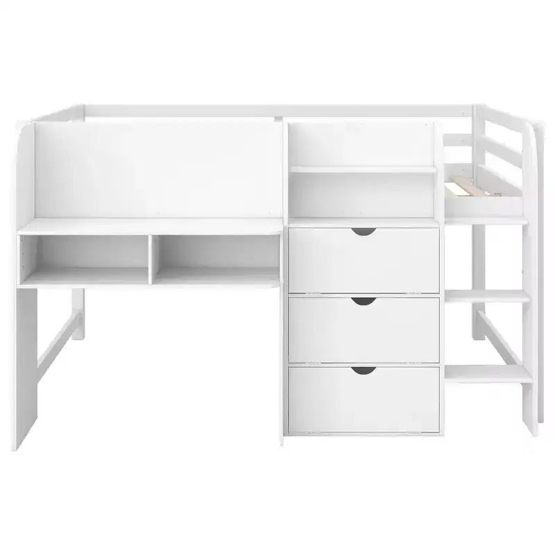Niedriges Hochbett in Pink/Weiß mit Schreibtisch, Stauraum und Whiteboard - C Twin, 1 Person