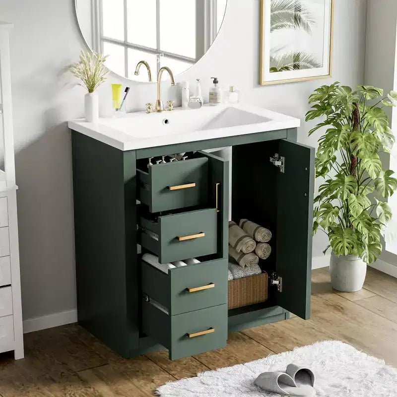 Meuble-lavabo de salle de bains simple de 30 pouces avec meuble et 3 tiroirs ??Noir / Bleu / Vert / Indigo / Blanc