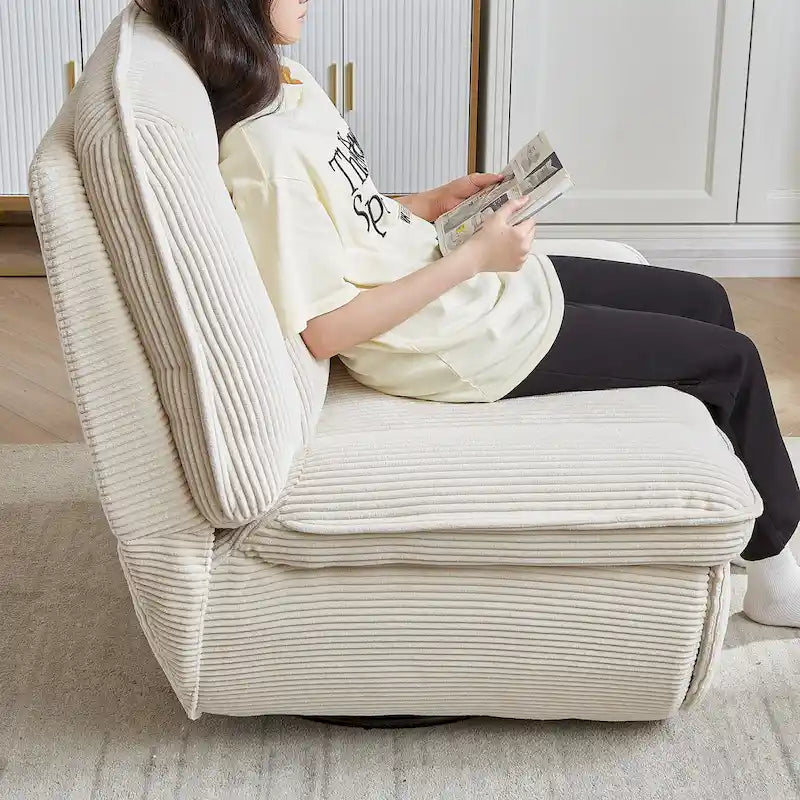 Fauteuil inclinable pivotant et berçant en velours côtelé, avec repose-pieds, pour le salon