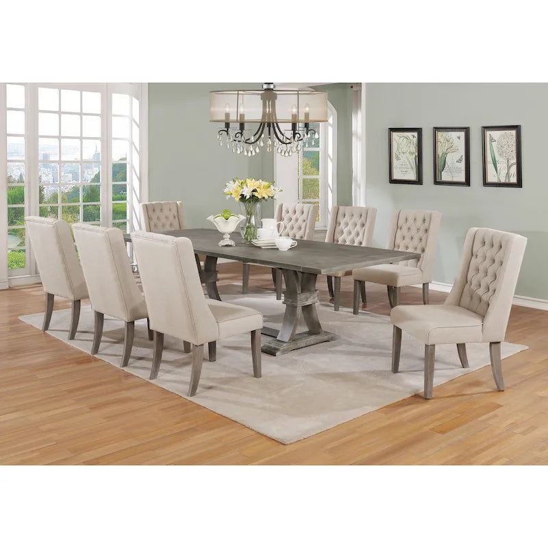 Ensemble de salle à manger rustique extensible gris Best Quality Furniture de 9 pièces