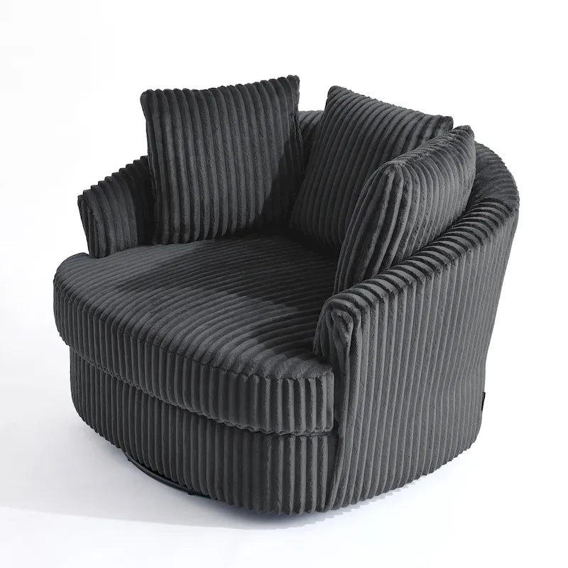 Fauteuil pivotant tonneau surdimensionné de 43 W en velours côtelé moelleux avec accoudoirs encastrés
