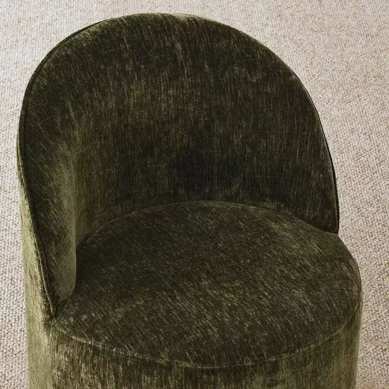 Modernes Esszimmer-Set für 6 Personen, runder Esstisch mit Säulenfuß, drehbare Fassstühle mit Rollen, Chenille-Strukturstoff – Panipeachy