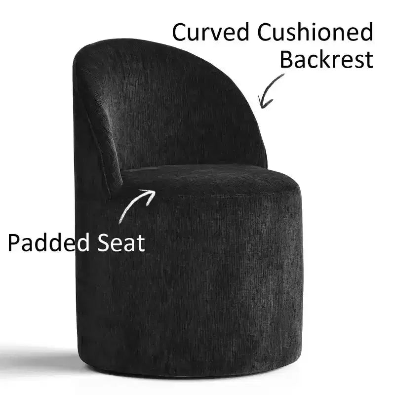 Modernes Esszimmer-Set für 6 Personen, runder Esstisch mit Säulenfuß, drehbare Fassstühle mit Rollen, Chenille-Strukturstoff – Panipeachy