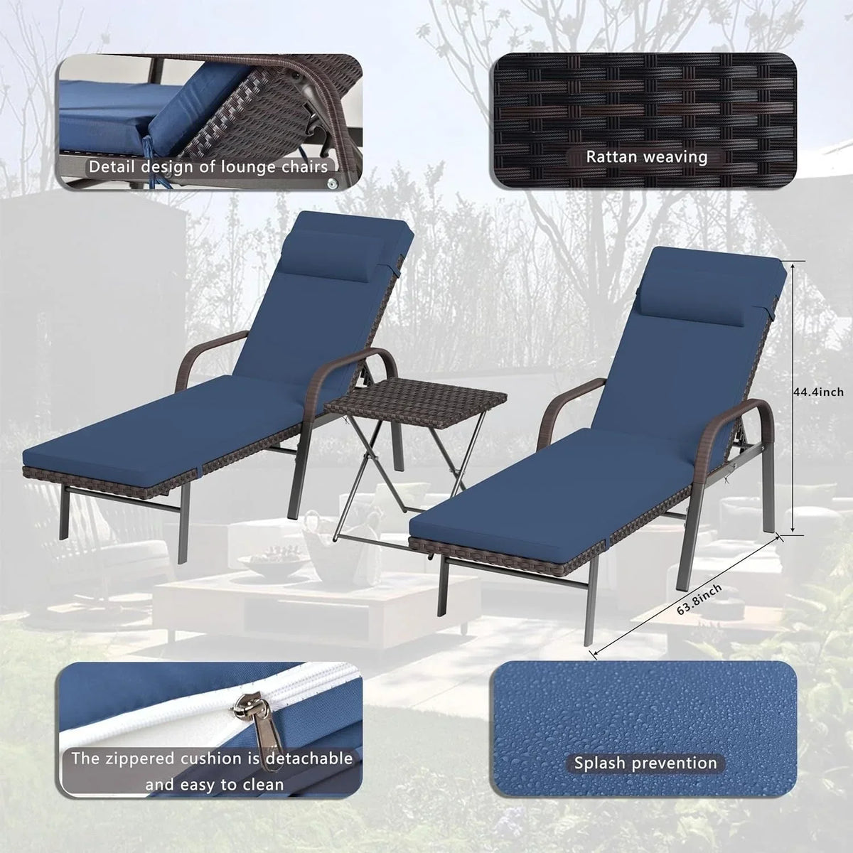 Ensemble de 3 chaises longues d’extérieur Kullavik