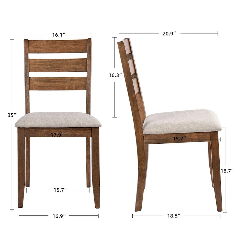 Ensemble de salle à manger 5 pièces en bois massif, table de 47 L (1 table + 4 chaises à dossier à barreaux)