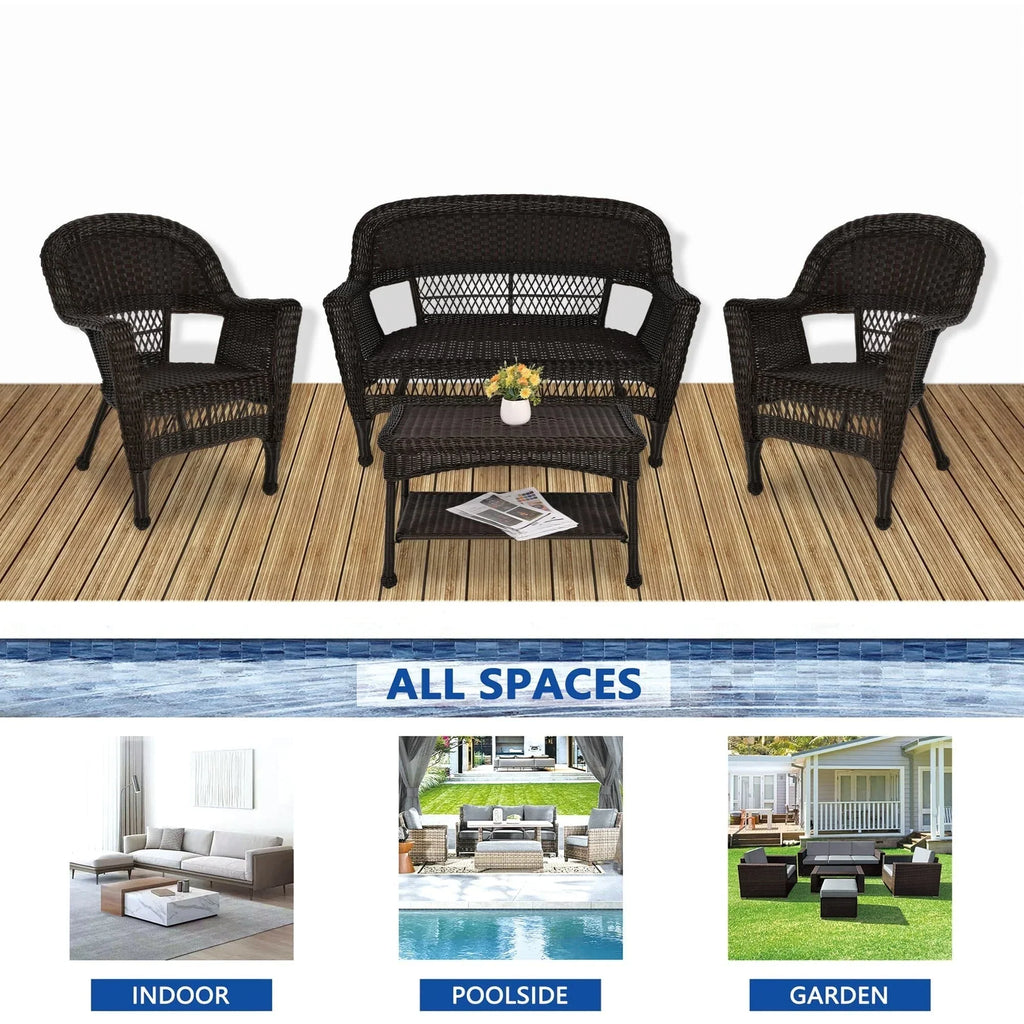 4-delige loungeset van wicker voor op het terras