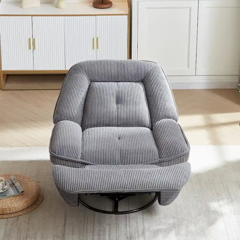 Fauteuil inclinable pivotant et berçant en velours côtelé, avec repose-pieds, pour le salon