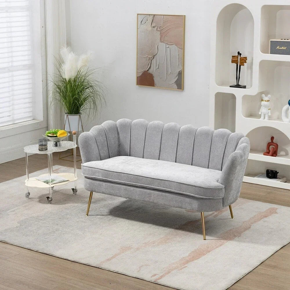 Kleines Mini-Sofa für zwei Personen mit goldenem Metallbein – 2 Sitzplätze
