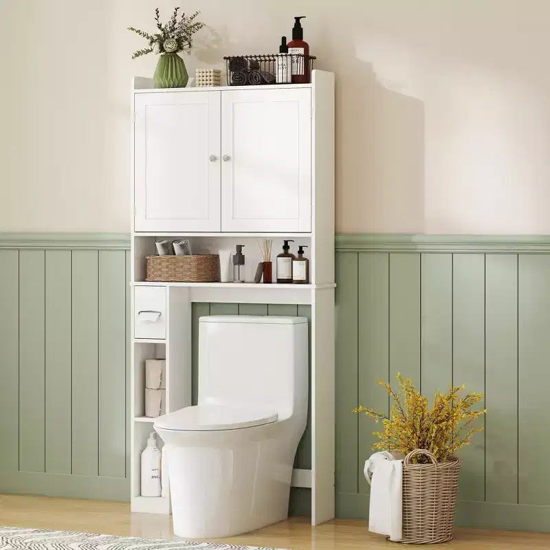 Meuble de rangement HOMCOM au-dessus des toilettes, organisateur de salle de bains moderne avec 2 portes et porte-papier toilette, gain de place autoportant