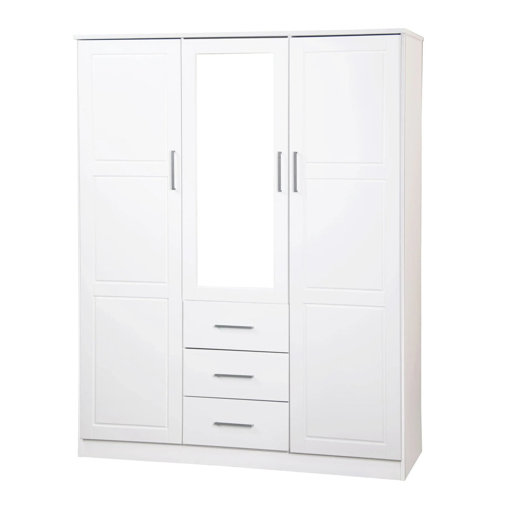Palace Imports Cosmo 3-türiger Kleiderschrank aus 100 % Massivholz mit Türen aus Massivholz oder Spiegelglas