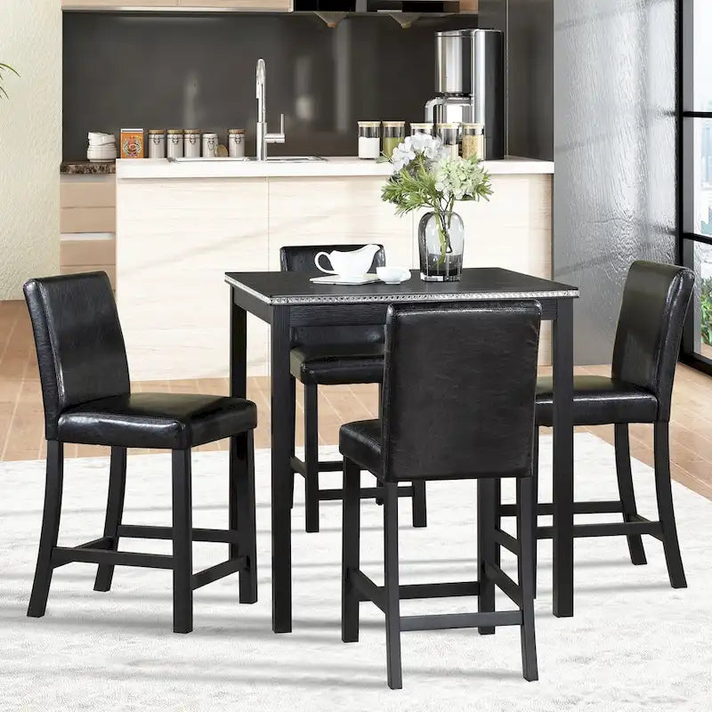 Ensemble de salle à manger moderne de 5 pièces avec table carrée à hauteur de comptoir et 4 chaises rembourrées