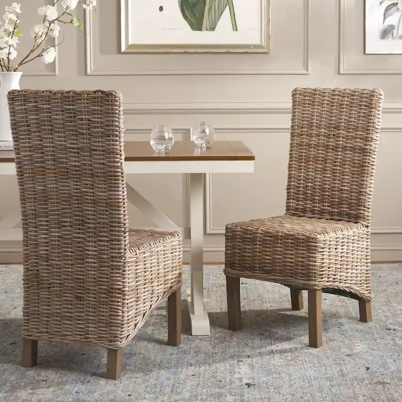 Set van 2 natuurlijke rieten eetkamerstoelen, 19B x 22D x 41H, boho-kuststijl