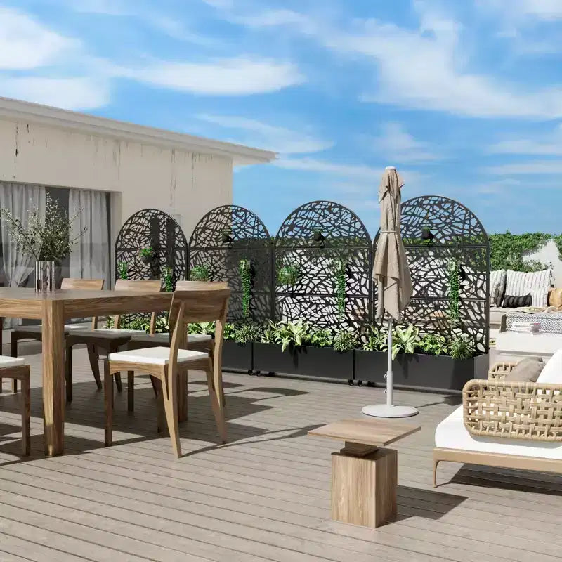 MAYEERTY 72x47 schwarzer gewölbter Pflanzkasten aus Eisen mit Rankgitter, 3-teiliges Set, dekorativer Sichtschutz für Garten, Terrasse und Balkon