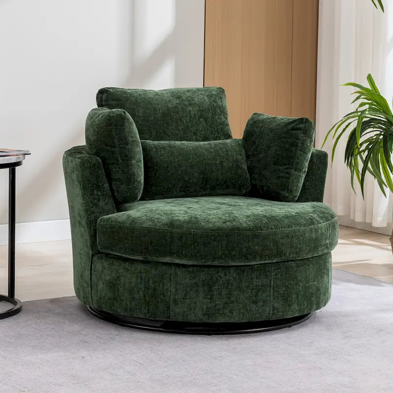 Fauteuil d’appoint pivotant rembourré de 42,3W avec 4 coussins et pouf de rangement demi-lune