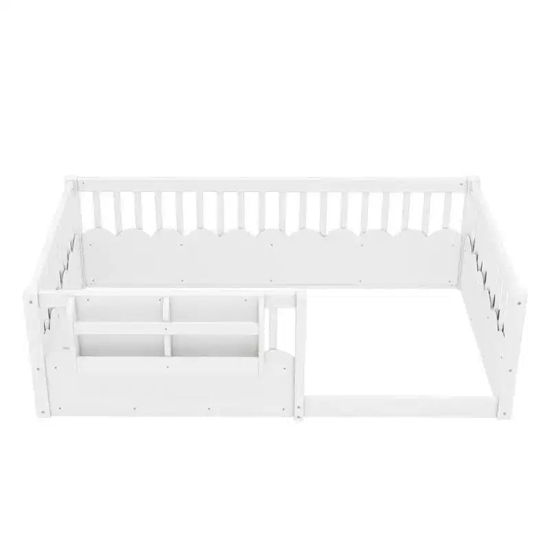 Lit cabane Montessori simple en bois Bellemave pour enfants, avec barrière surélevée et bibliothèque, pour filles et garçons