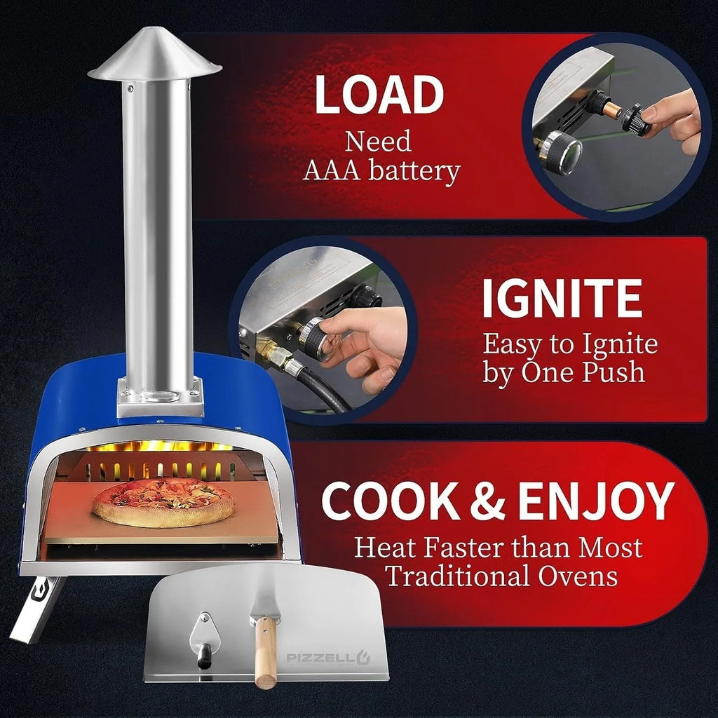 Multi-Fuel Outdoor Pizza Oven Stonebaked Pizza Maker with Gas Burner & Wood Box - 12 inch