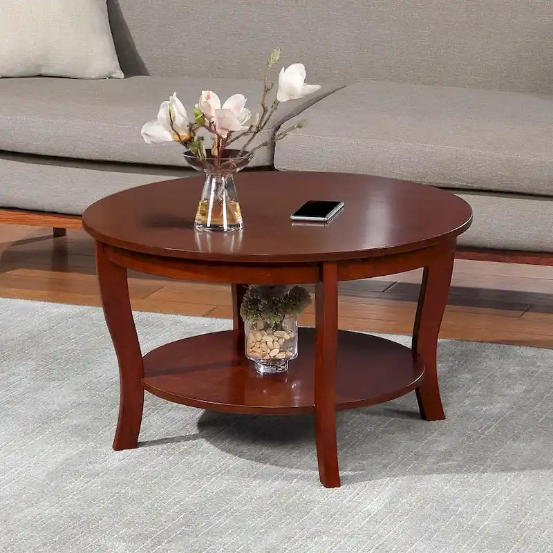 Table basse ronde American Heritage de Convenience Concepts avec étagère
