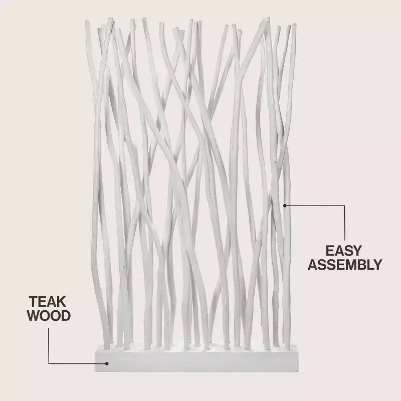 JONATHAN Y Tranquil, séparateur de pièce simple panneau en branches de teck fabriquées à la main, style bohème côtier, 39 l x 68 h