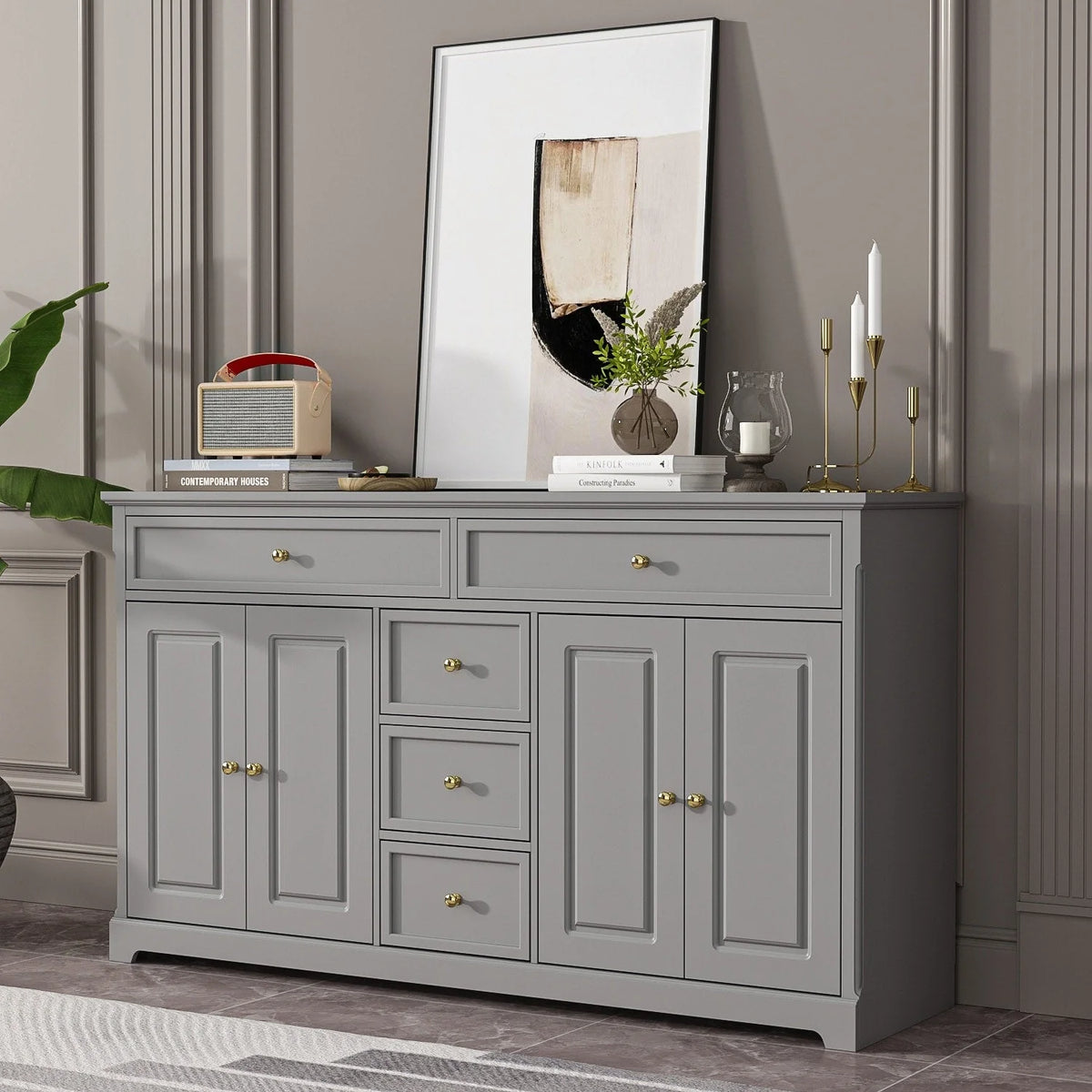Credenza buffet bianca da 59.1' in stile moderno di metà secolo, contemporanea e laccata