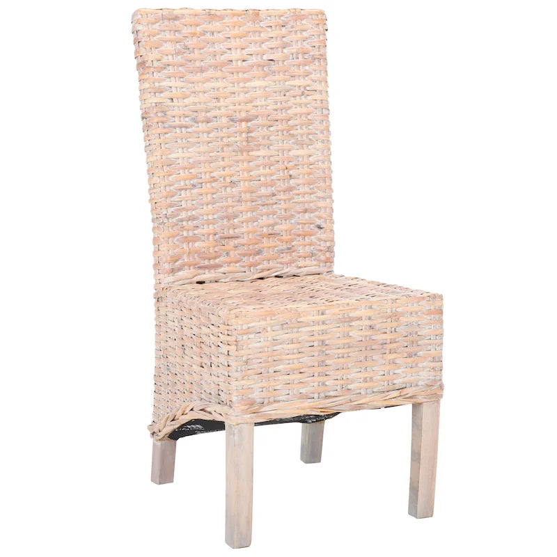 Set van 2 natuurlijke rieten eetkamerstoelen, 19B x 22D x 41H, boho-kuststijl