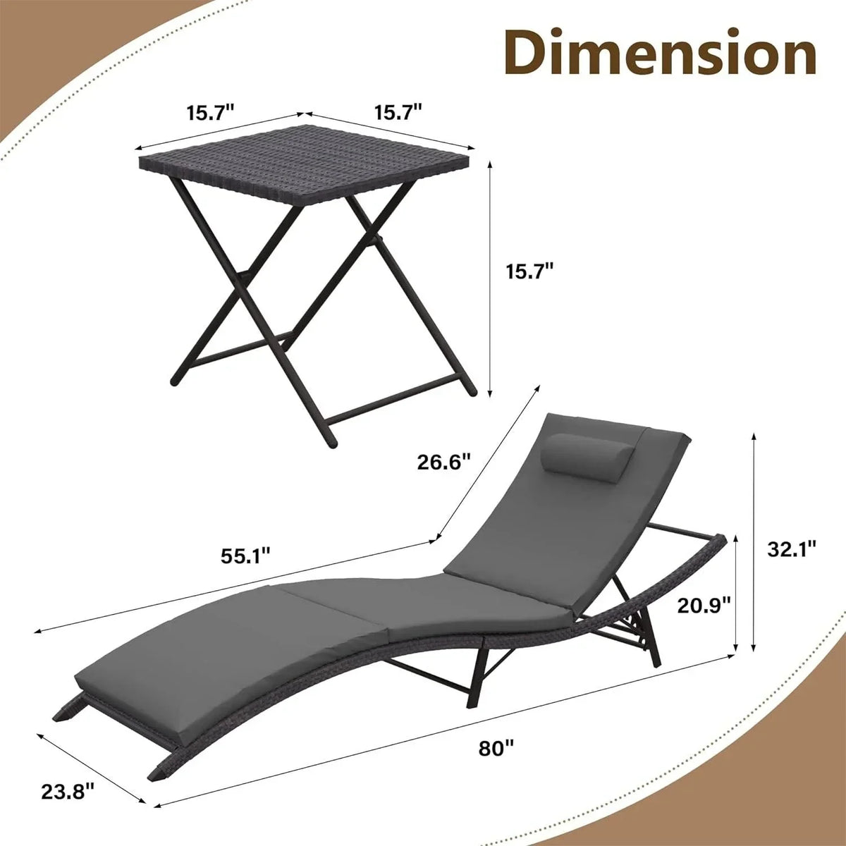 Ensemble de 3 chaises longues d’extérieur Kullavik