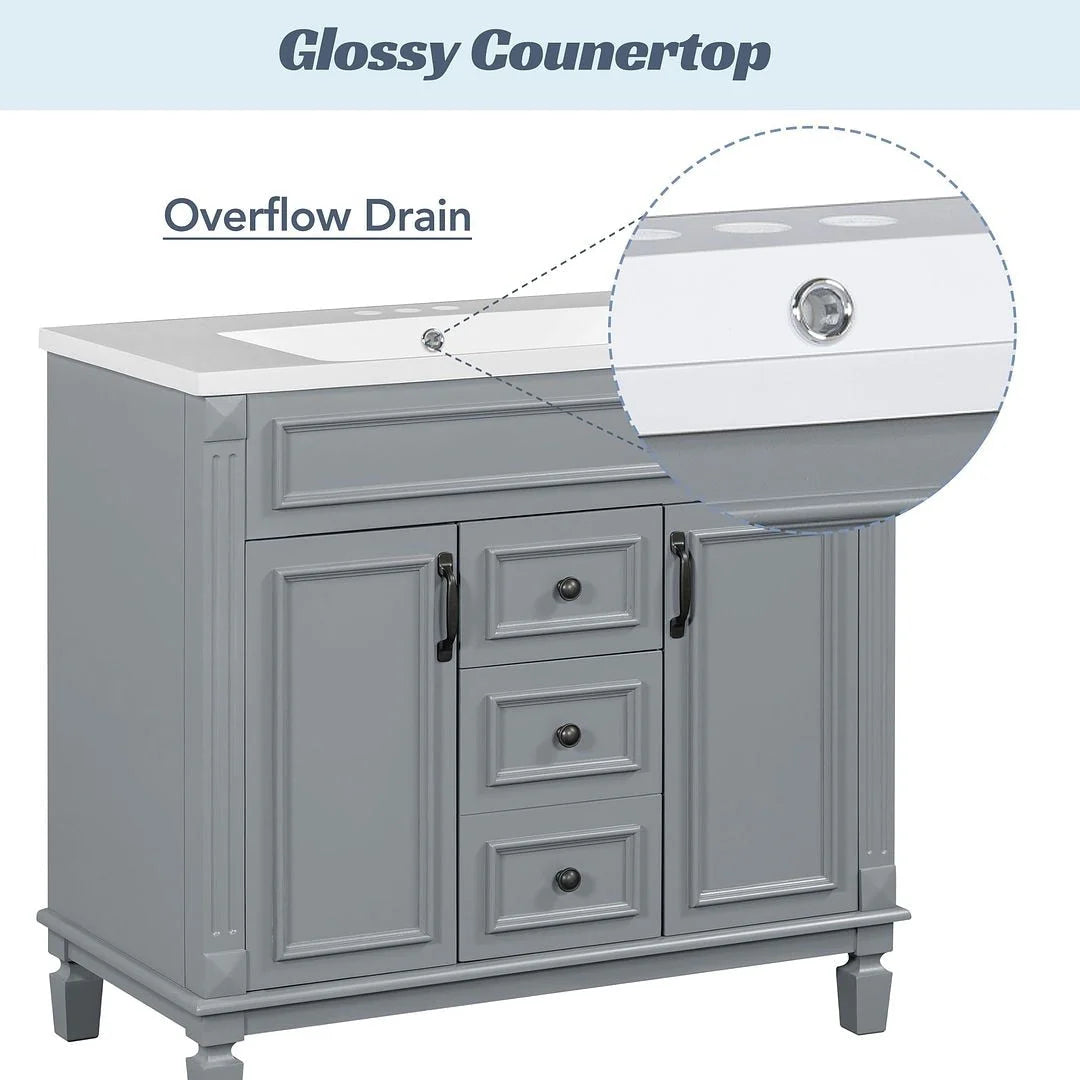 36'' Modern Bathroom Vanity with Top Sink and Mirror Cabinet,2 Doors and 2 Drawers