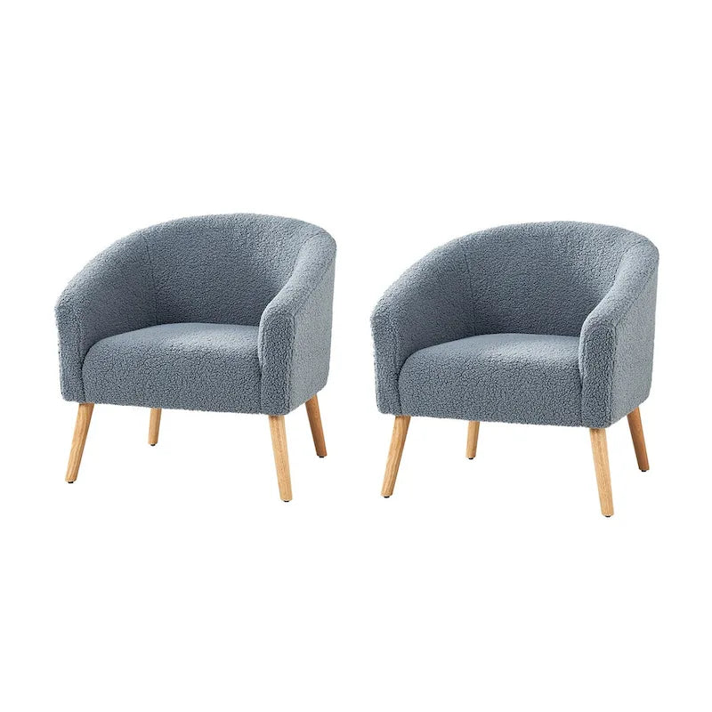 Sheila moderne fauteuil van 30 W met bouclébekleding en poten van massief hout, set van 2, van HULALA HOME