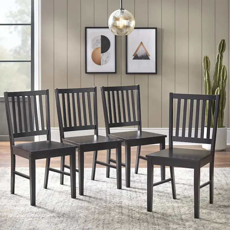 Set van 4 eetkamerstoelen van massief hout met spijlenrugleuning, stevig frame, klassiek ontwerp, eenvoudig te monteren