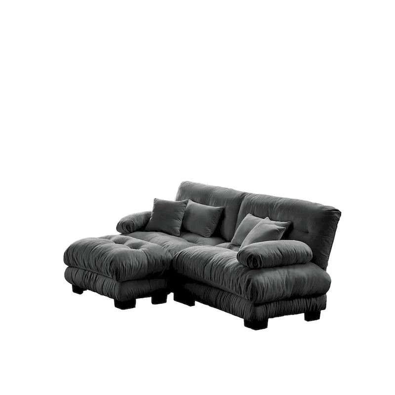 L-förmiges Zweisitzer-Sofa aus Chenille mit Lendenkissen